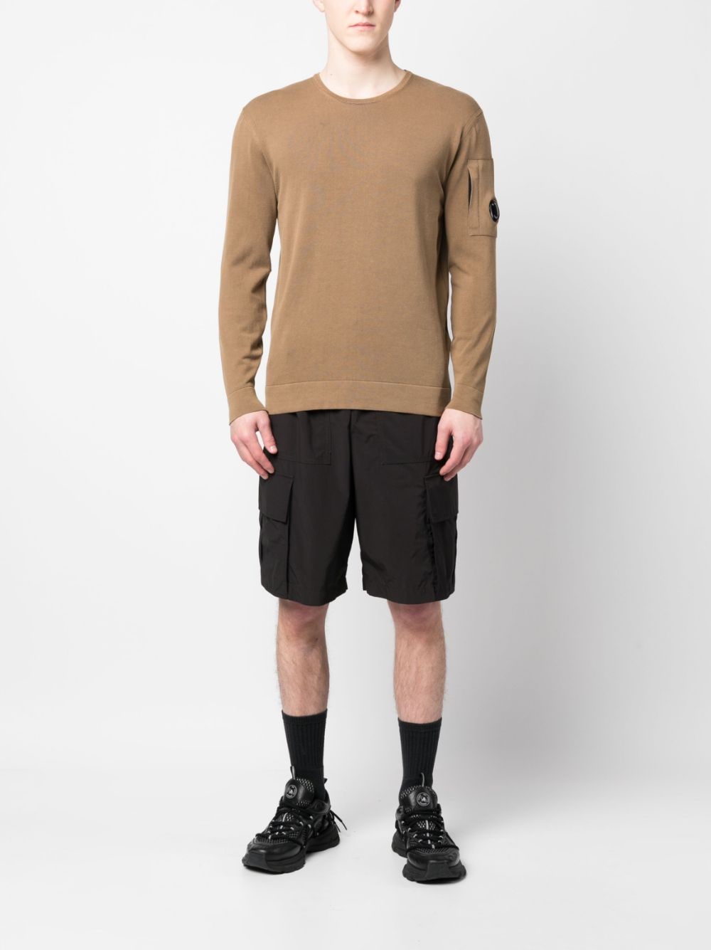 Shop C.p. Company Crew Neck Cotton Sweatshirt In Braun