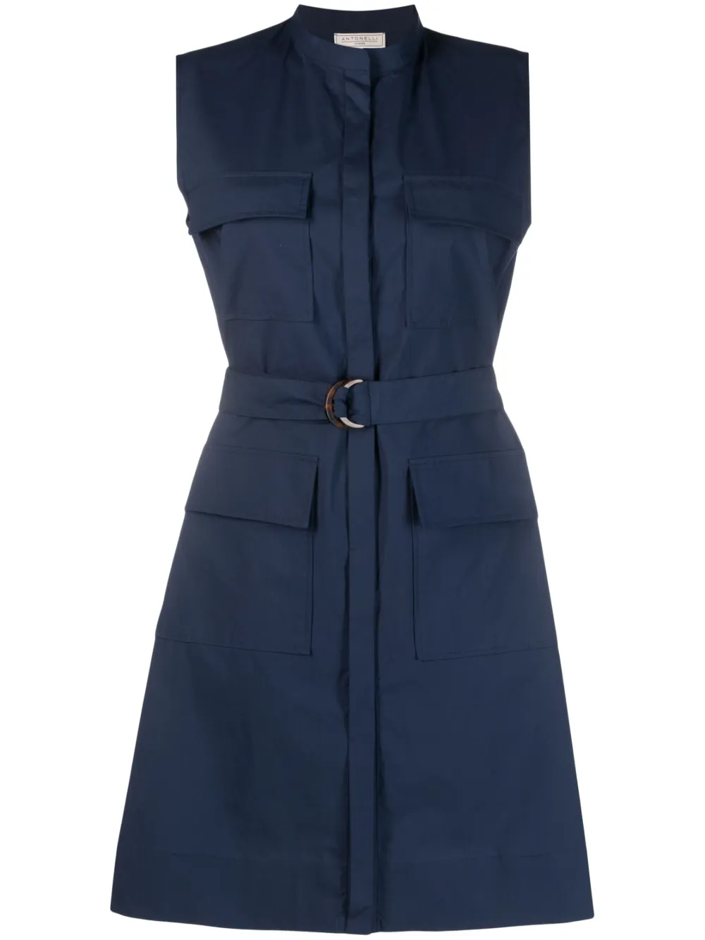 Antonelli Nespola Korean Neck Sleeveless Dress With Belt In Blau