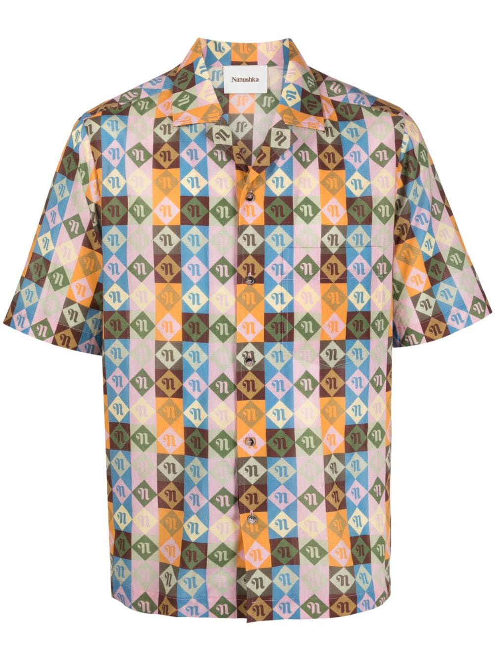 Shop Nanushka Bodil Diamond Check-print Shirt In Orange
