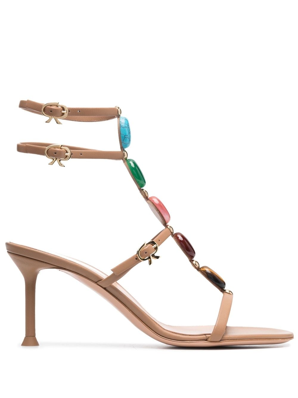 Shop Gianvito Rossi Jewelled T-strap Sandals In Neutrals