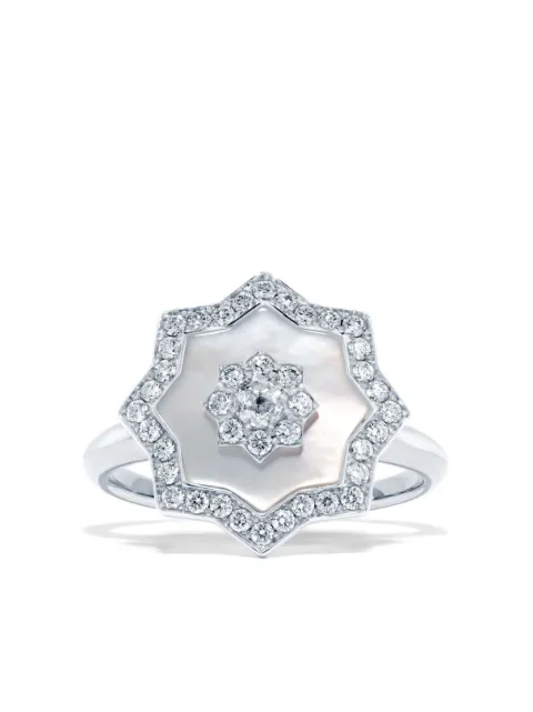 David Morris 18kt white gold Astra diamond and mother-of-pearl ring