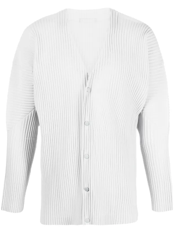 Homme Plissé Issey Miyake Ribbed V-neck Cardigan | Grey | FARFETCH IN