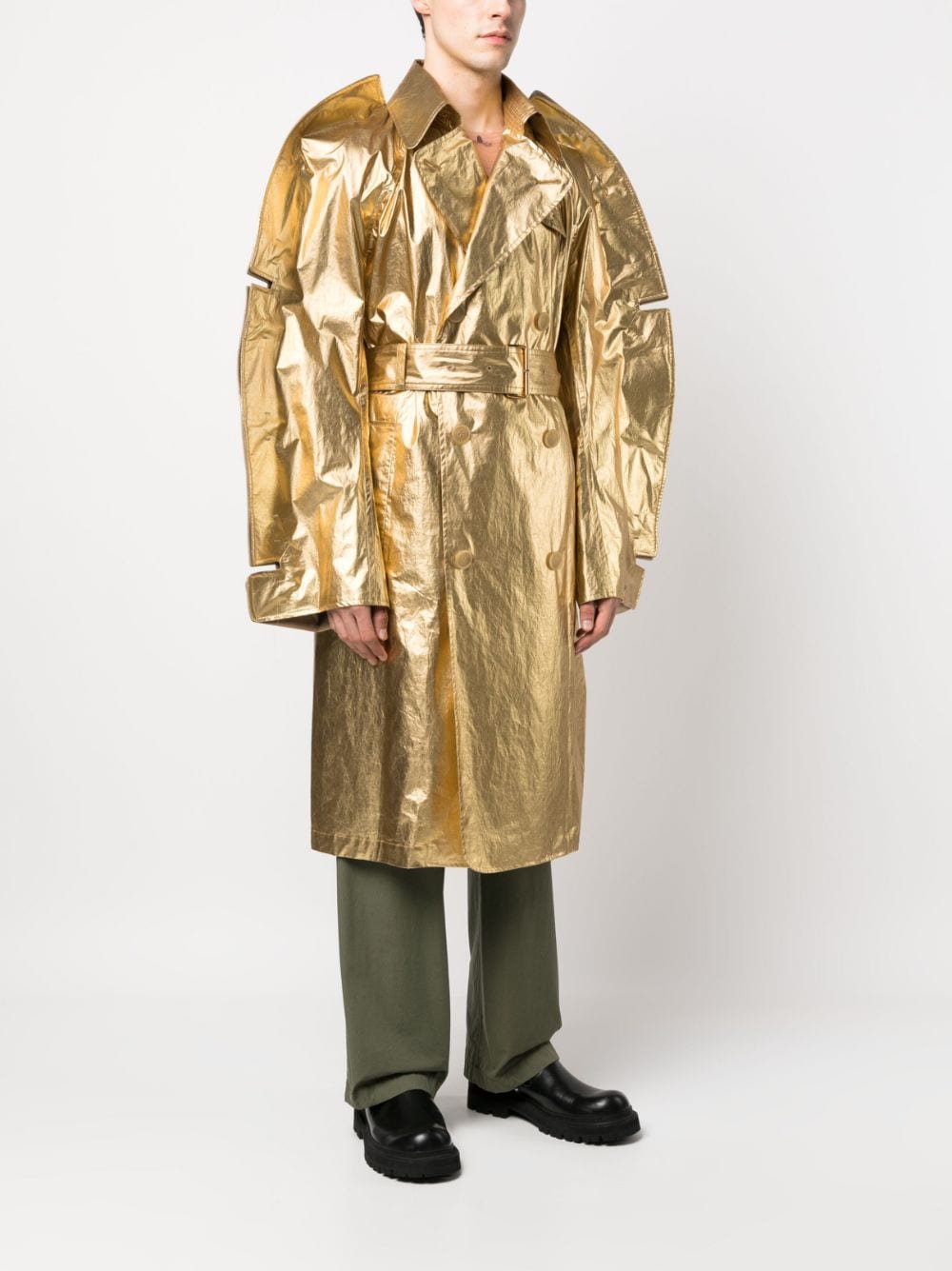Shop Walter Van Beirendonck Oversized-cut Belted-waist Coat In Gold