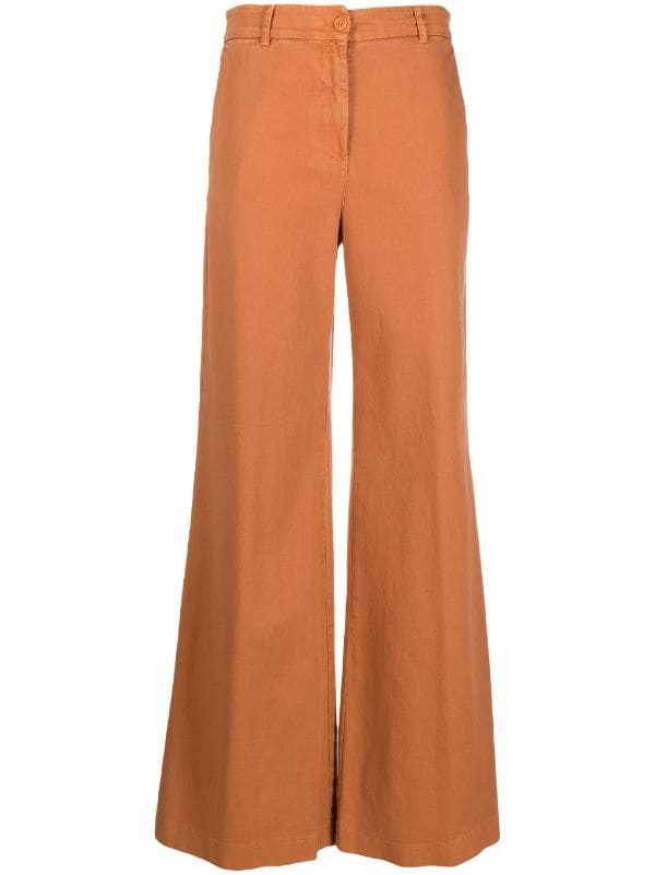 Buy SN by Shantnu Nikhil Orange Delta Crepe Flared Solid Trouser Online   Aza Fashions