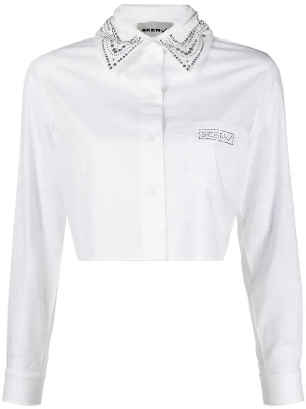 Gem-Embellished High Neckline Blouse