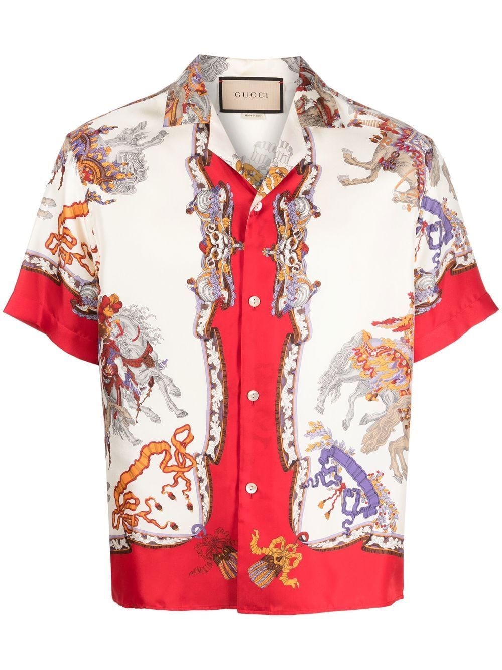 Shop Gucci Graphic-print Silk Bowling Shirt In Weiss