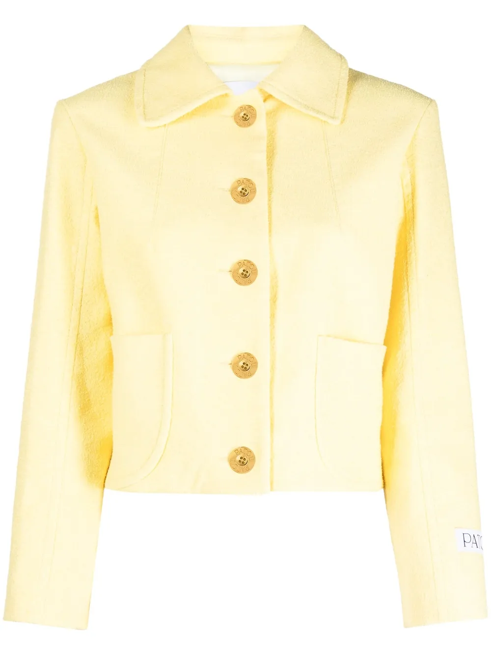 Patou Yellow Jacket With Branded Buttons In Cotton Blend Tweed Woman In Gelb