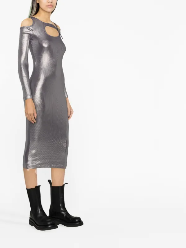 Versace Jeans Couture Metallic cut-out Dress | Silver | FARFETCH UZ