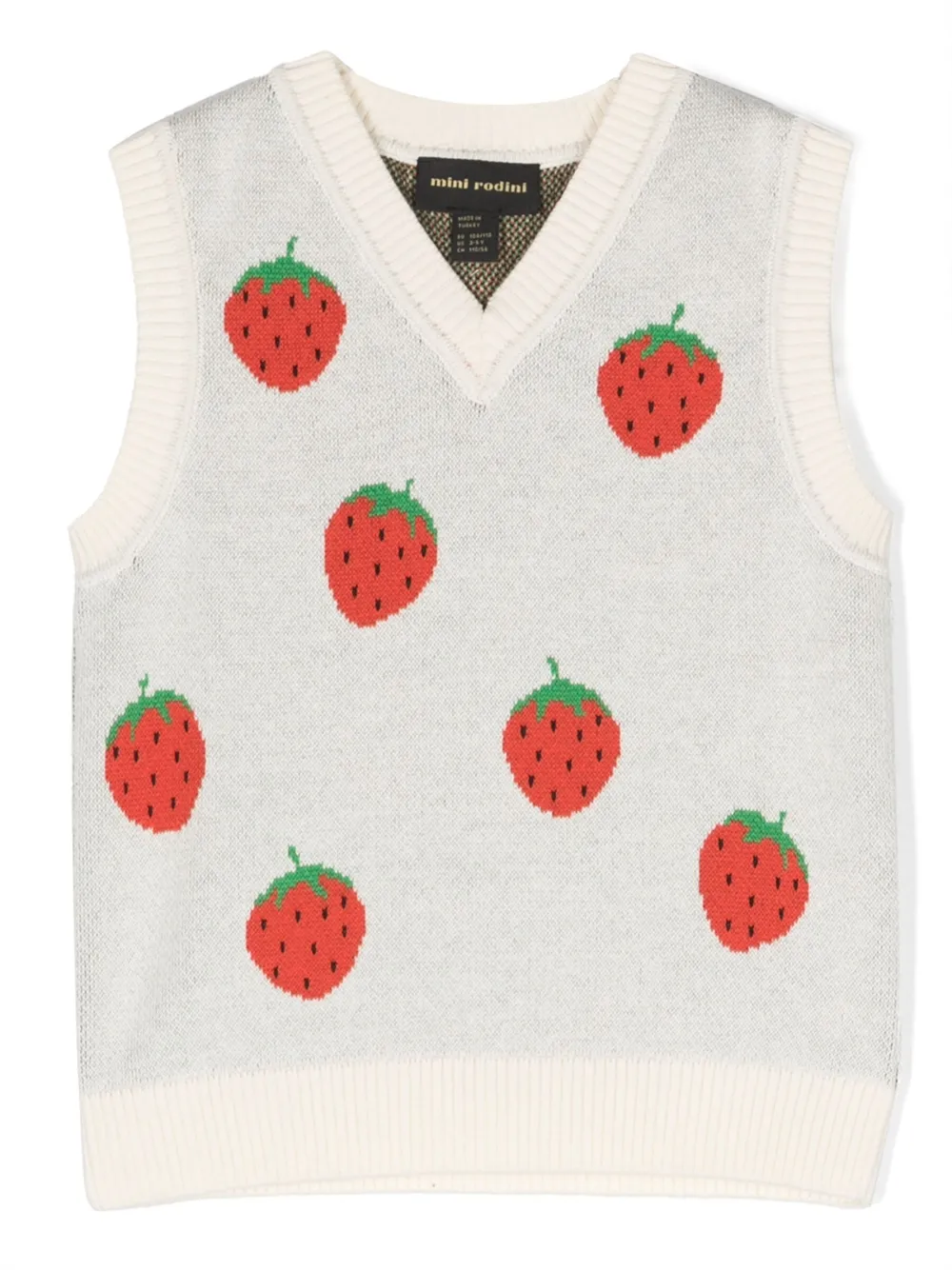 Mini Rodini Girls Offwhite Kids Strawberries V-neck Cotton-knit Vest 18 Months-11 Years In White