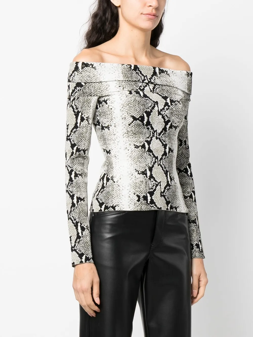 Khaite Vivi Snakeskin-print Foldover Off-the-shoulder Top In White