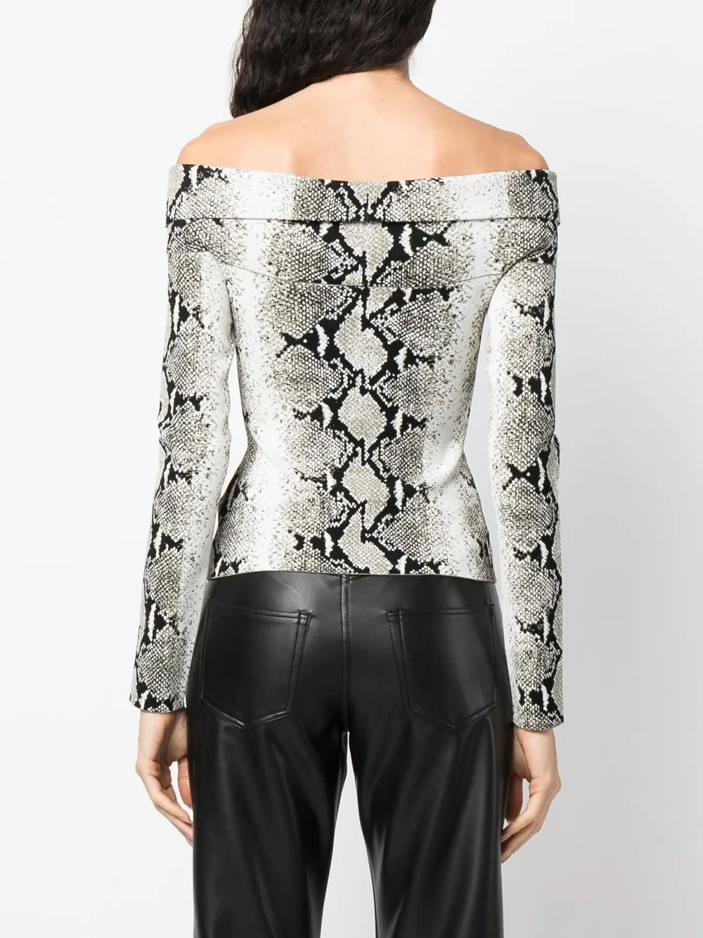 Khaite Vivi Snakeskin-print Foldover Off-the-shoulder Top In White