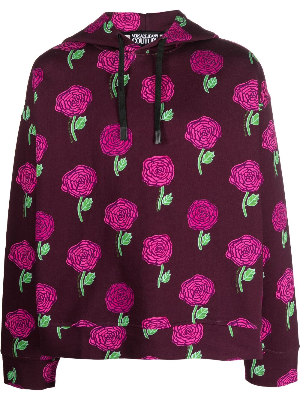 Versace Jeans Couture Rose-print Cotton Hoodie In Pink