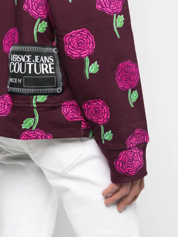 Versace Jeans Couture rose-print Cotton Hoodie | Pink | FARFETCH