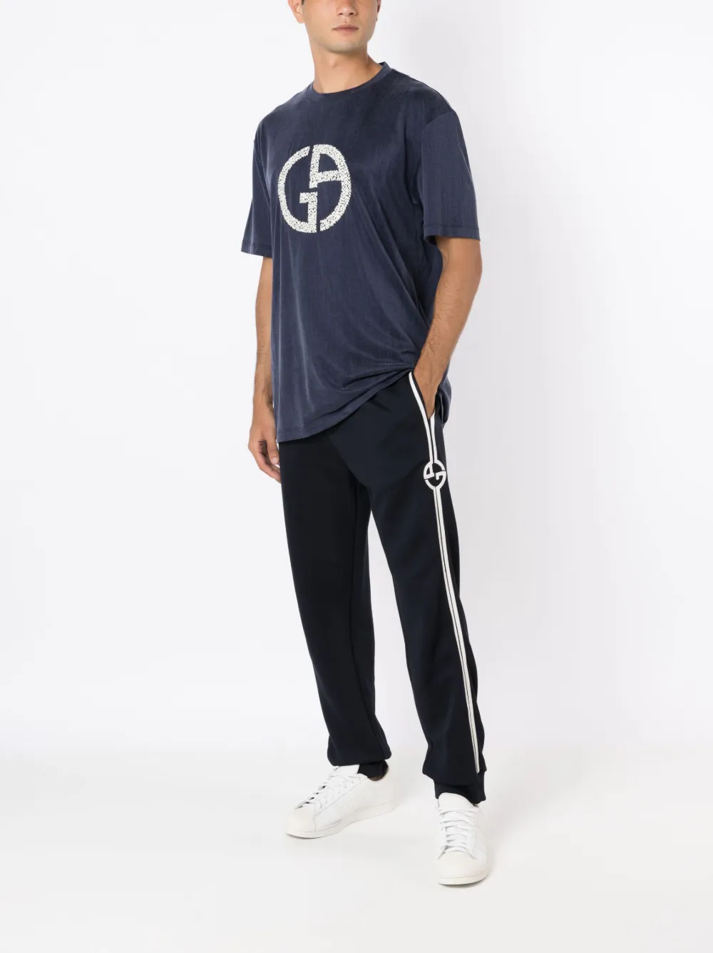 Giorgio Armani T-shirt met geborduurd logo - Blauw