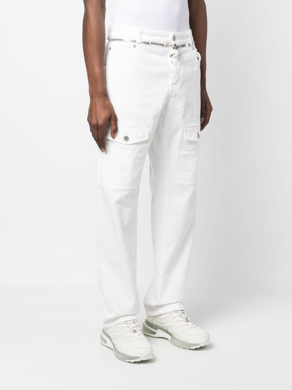 Shop Balmain Zip-detail Straight-leg Jeans In White