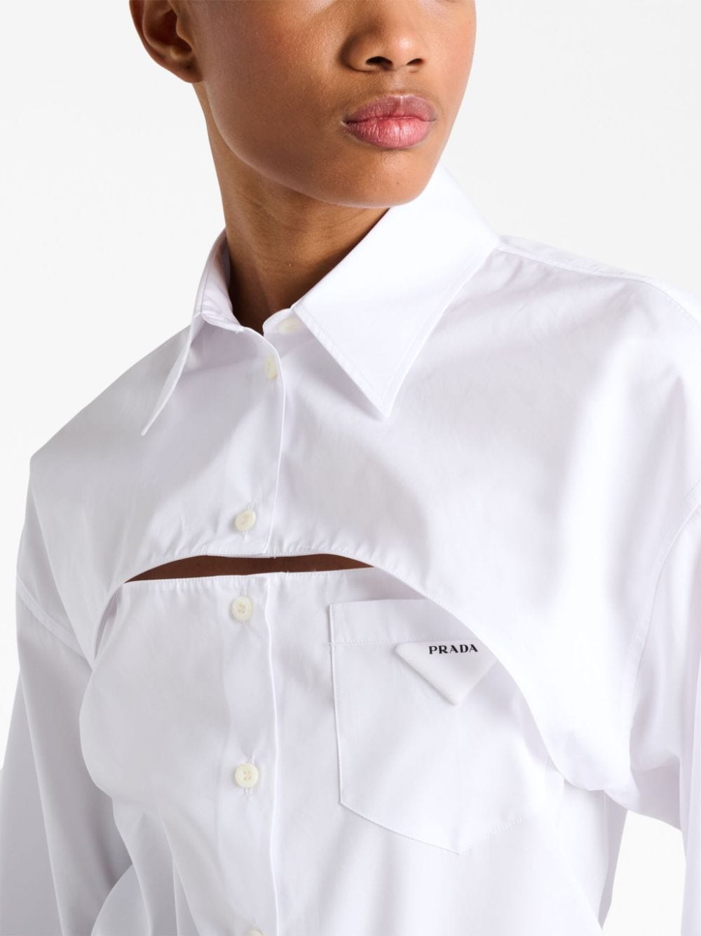 Shop Prada Cut-out Detail Poplin Shirt In White