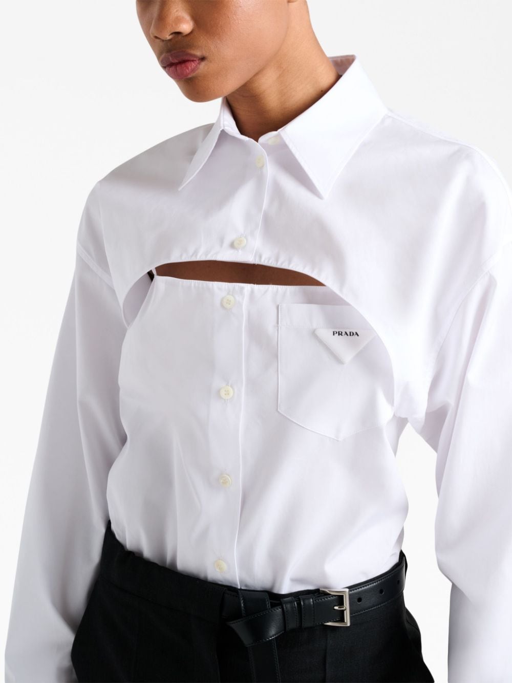 Shop Prada Cut-out Detail Poplin Shirt In White