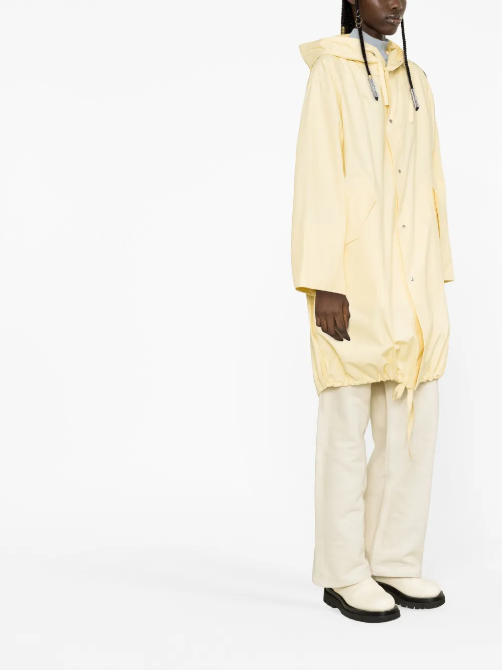 Jil Sander Logo Print Drawstring Coat In Neutrals