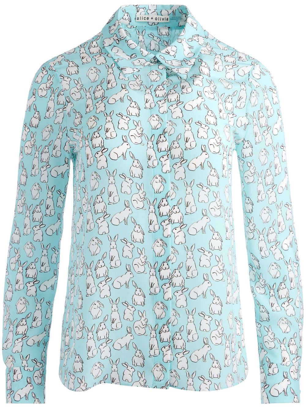 Alice And Olivia Willa Rabbit-print Silk Shirt In Luv Bunny | ModeSens