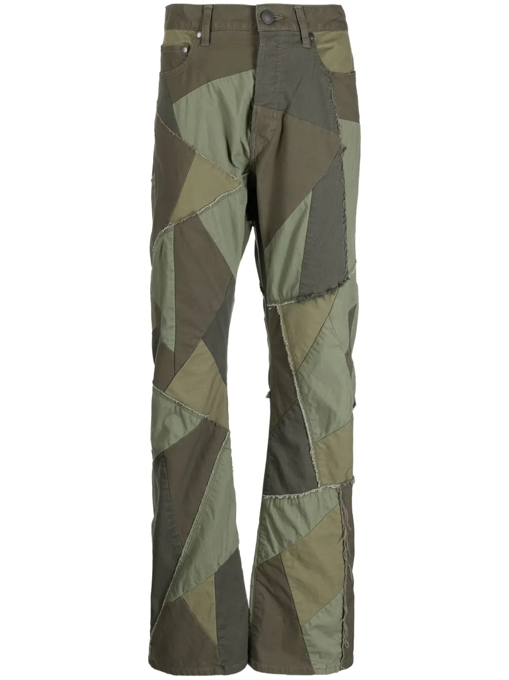John Elliott Jeans met patchwork Groen