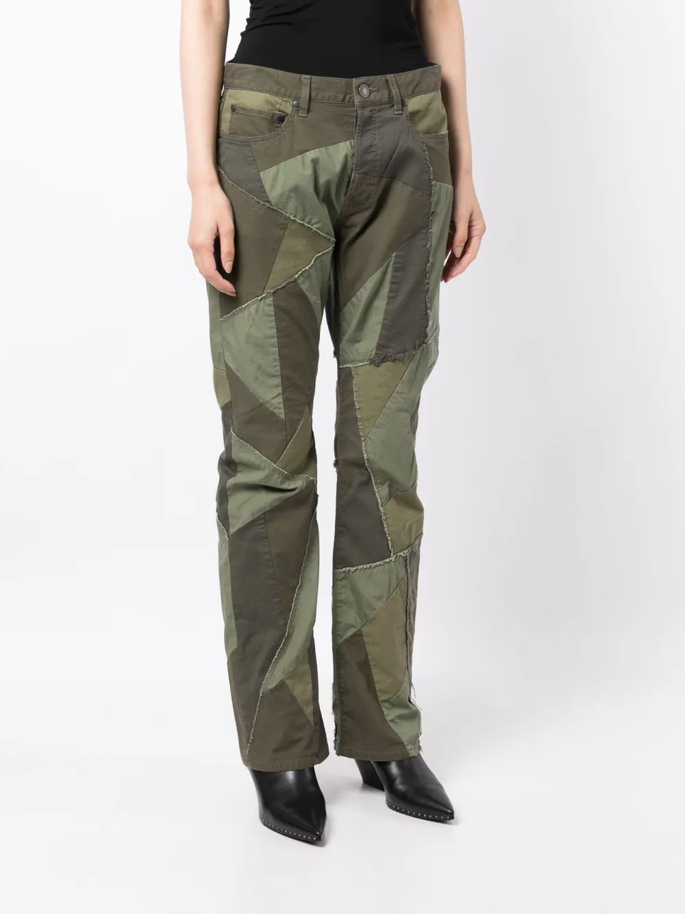 John Elliott Patchwork-design Bootcut Jeans In Green