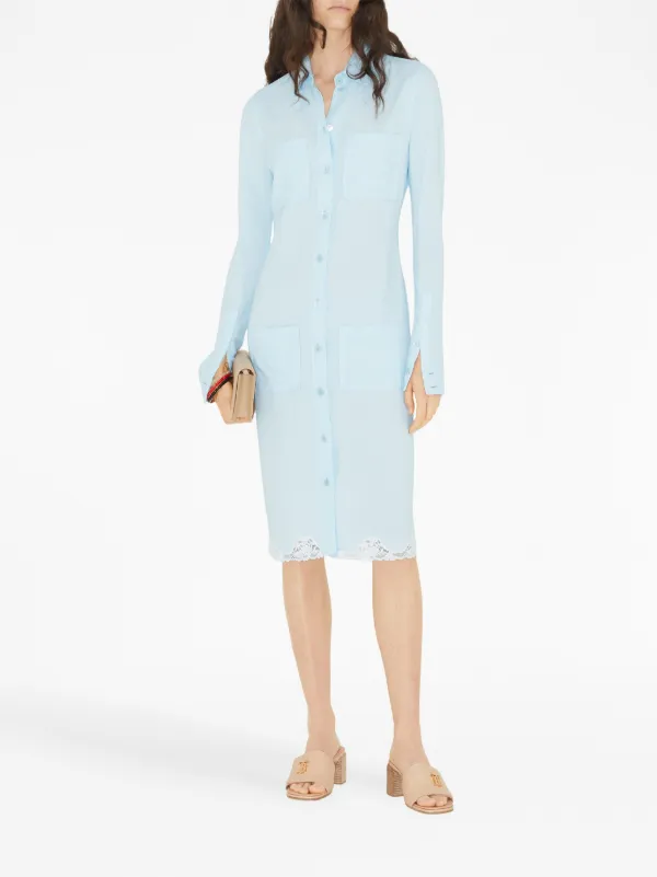 Burberry lace-trim Shirt Dress | Blue | FARFETCH BH