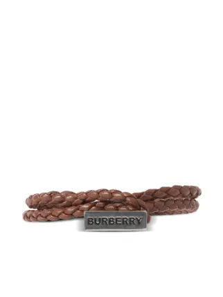 Burberry engraved logo Braided Leather Bracelet Farfetch