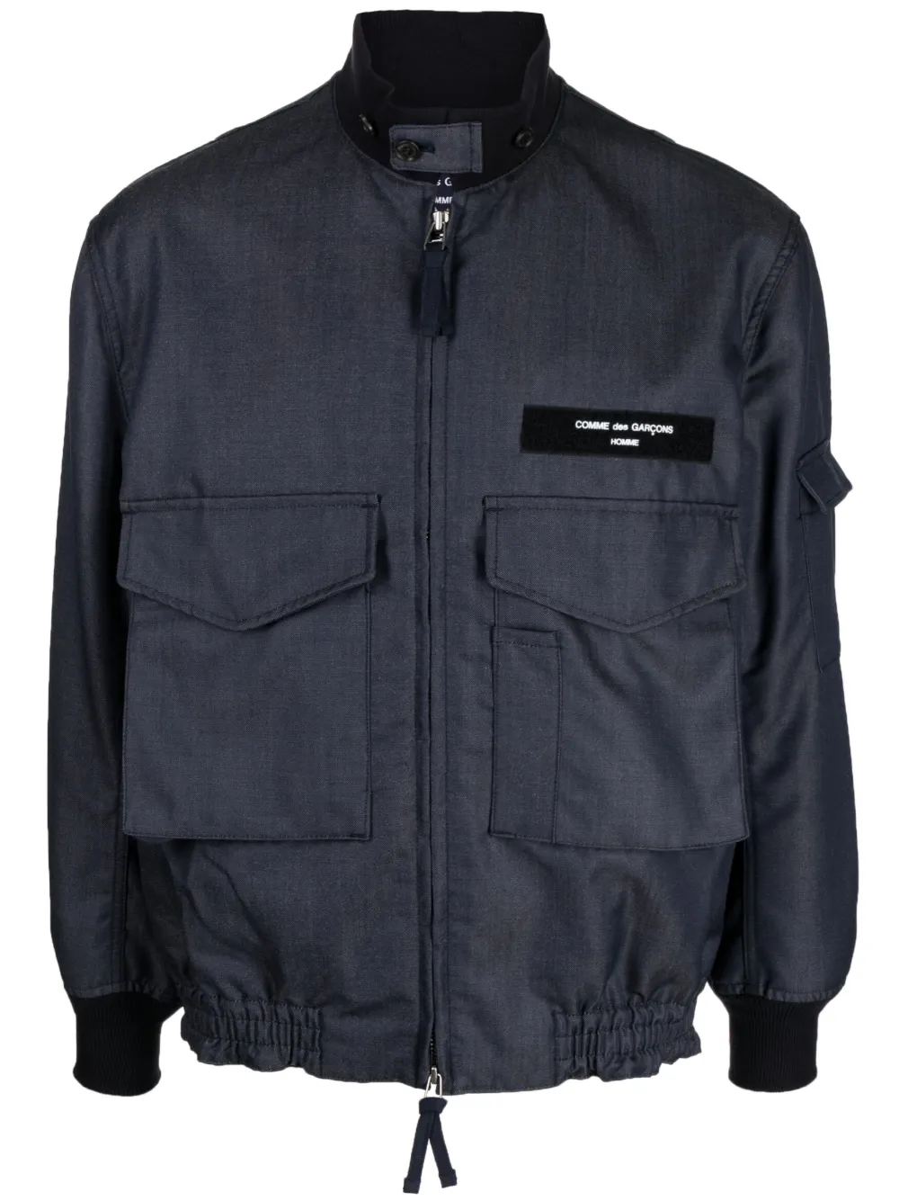 Comme Des Garçons Homme Deux Logo Patch Wool Jacket In Blue | ModeSens