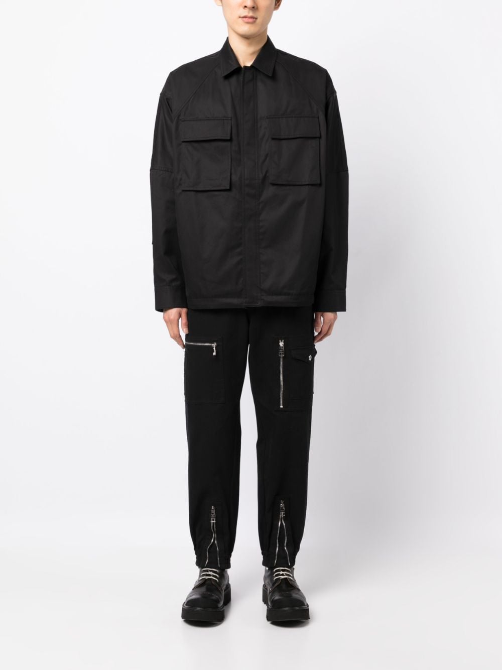 Shop Juunj Classic-collar Concealed-fastening Shirt Jacket In Black