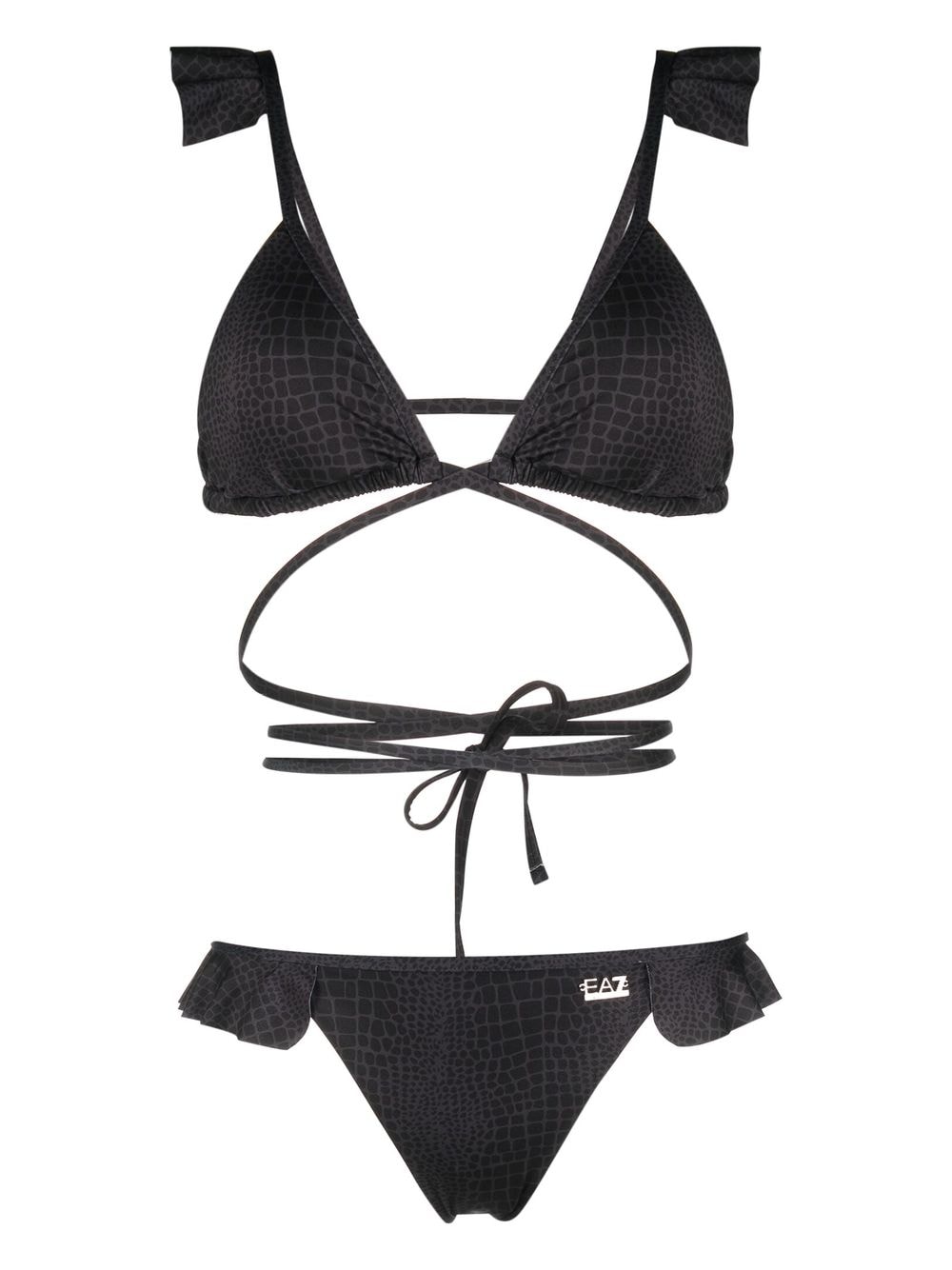 Ea7 Ruffled Animal-print Bikini Set In Black