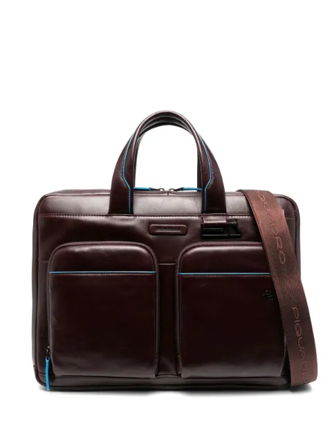 PIQUADRO contrast-lining leather laptop briefcase