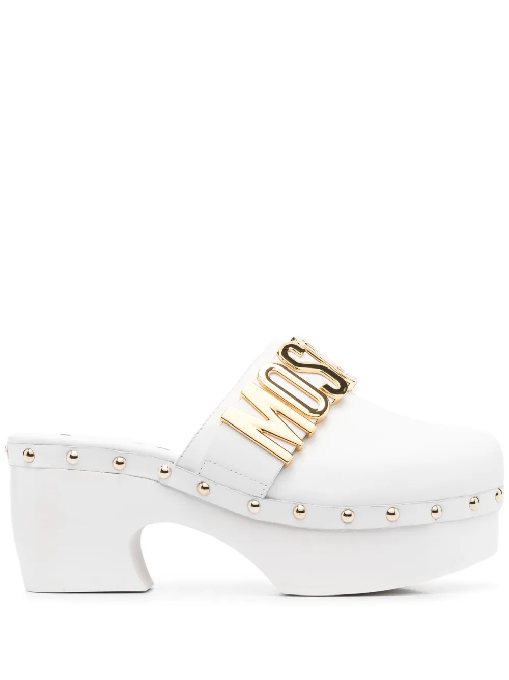 Moschino logo-plaque leather mules - White