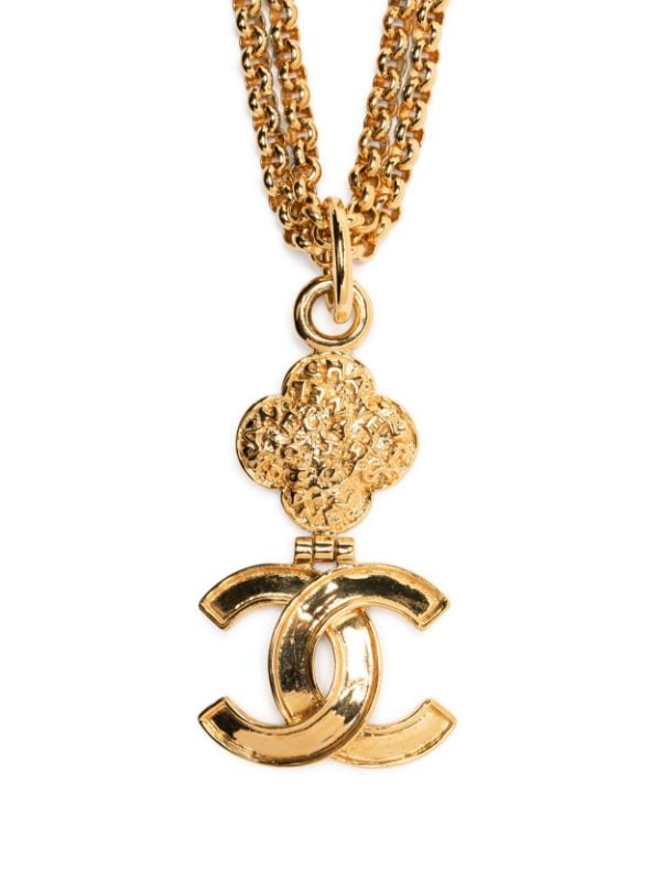 CHANEL Pre-Owned 1995 CC Pendant double-chain Necklace - Farfetch