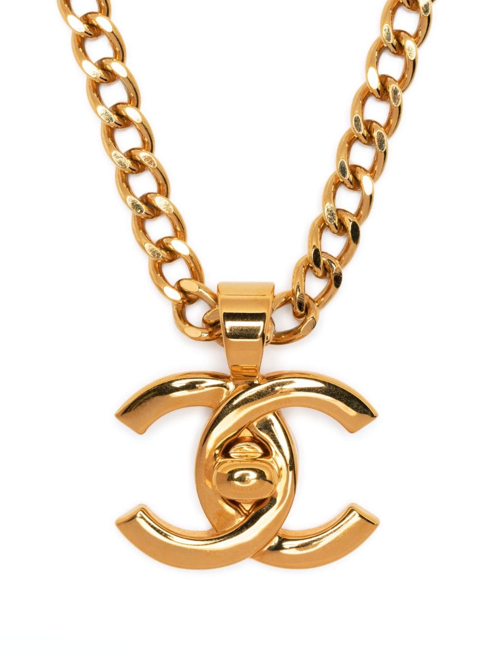 Pre-owned Chanel 1996 Cc Turn-lock Pendant Necklace In Gold