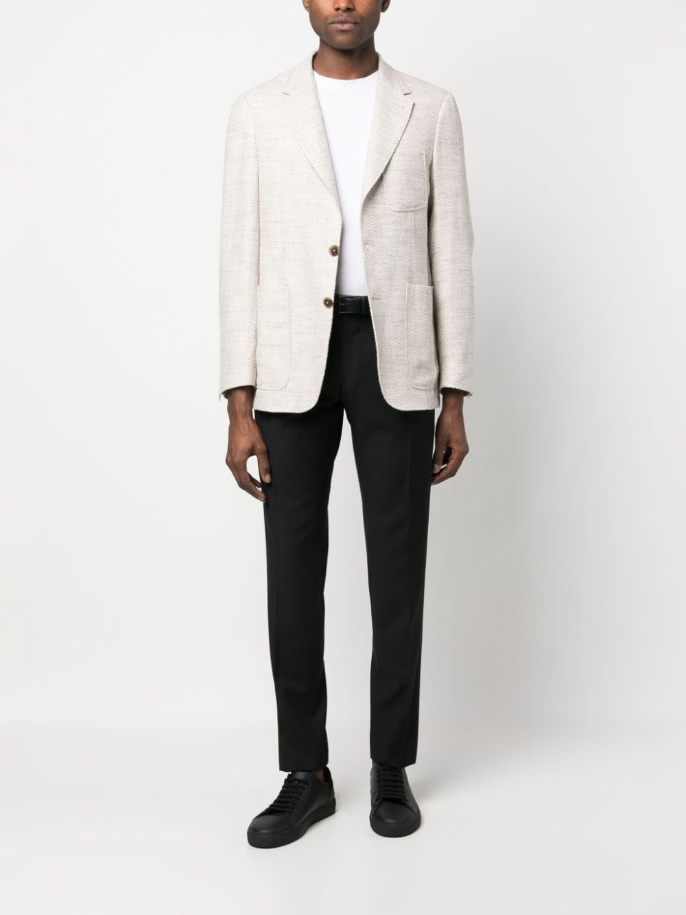 Shop Canali Single-breasted Blazer In Neutrals