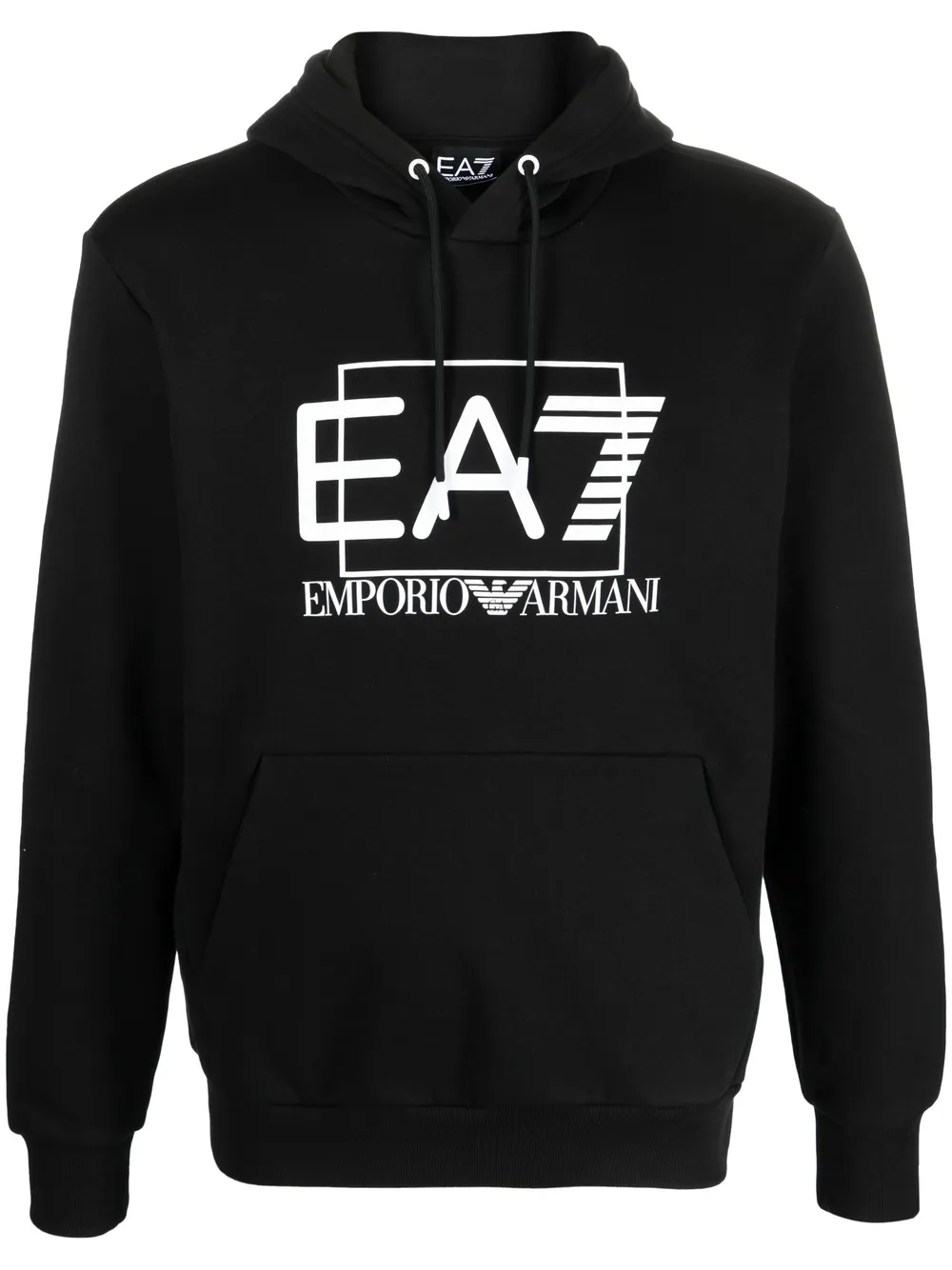 Ea7 Logo-print Cotton Hoodie In Black