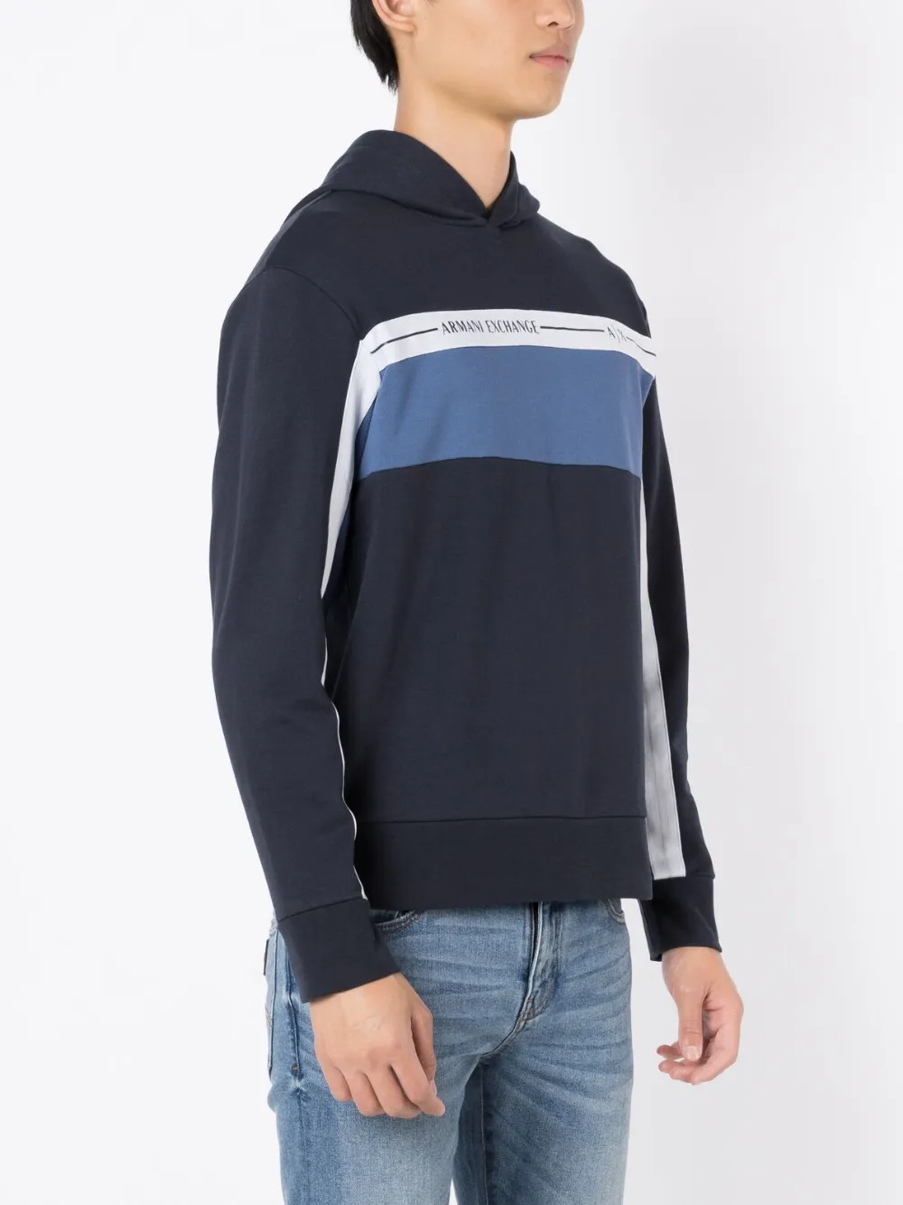 Armani Exchange logo print colour block Hoodie Farfetch