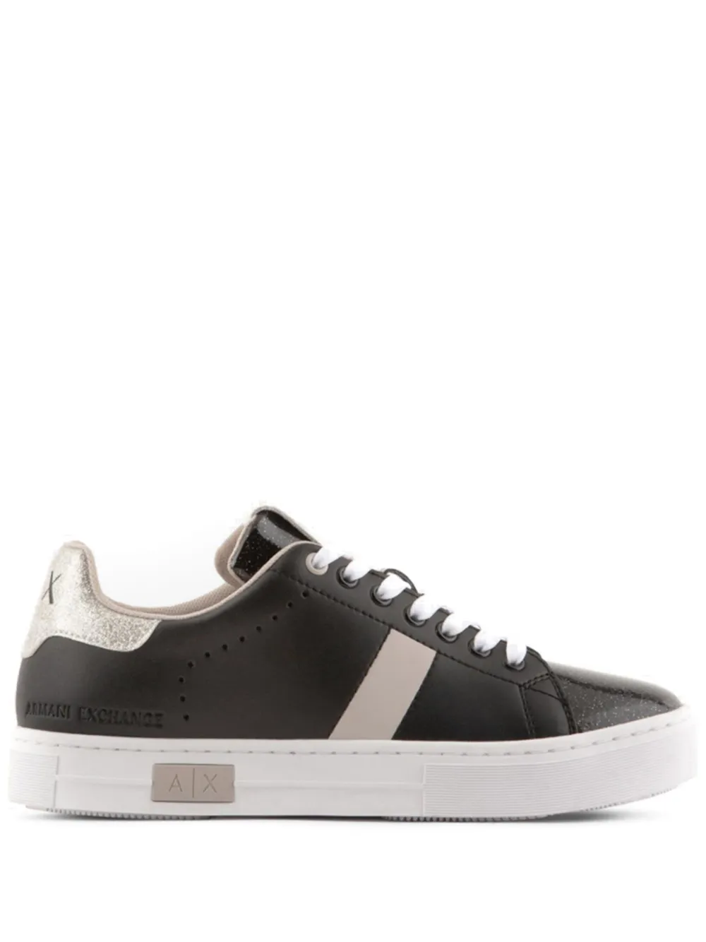 Armani Exchange Action Leather Metallic Details Sneaker In Black