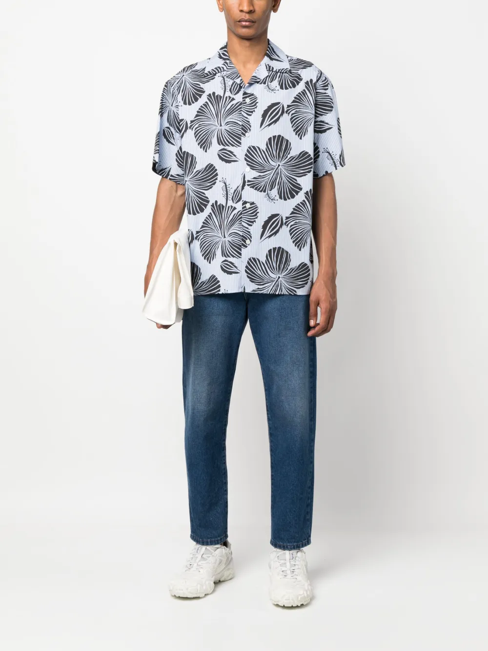Msgm Hibiscus Print Abowling Shirt In Blue
