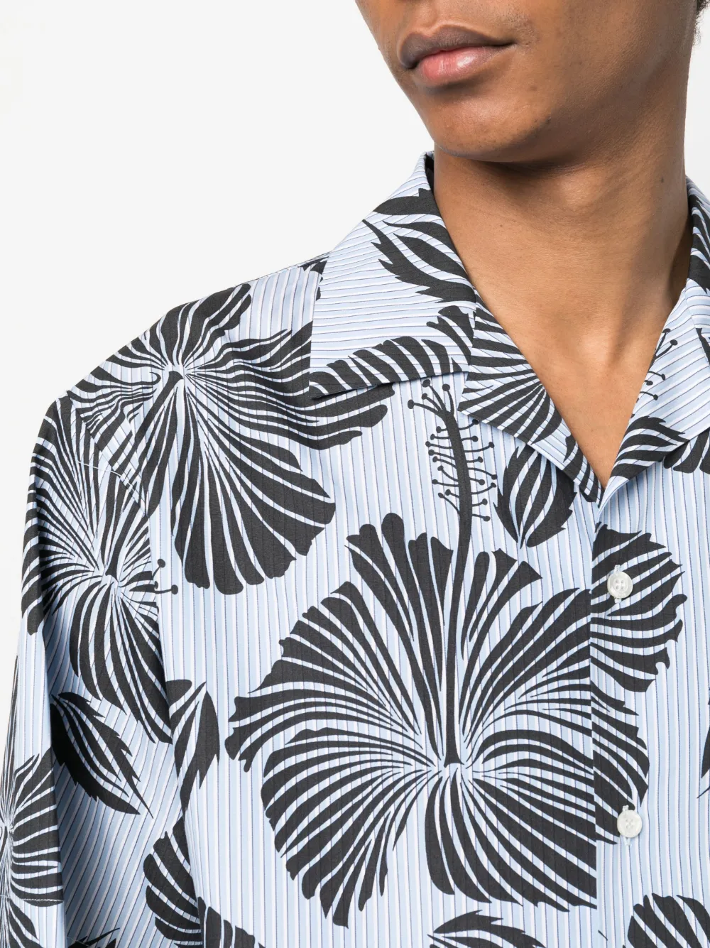 Msgm Hibiscus Print Abowling Shirt In Blue