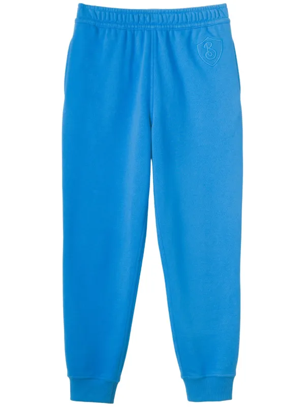 Burberry Embroidered-letter Motif Cotton Track Pants in Blue