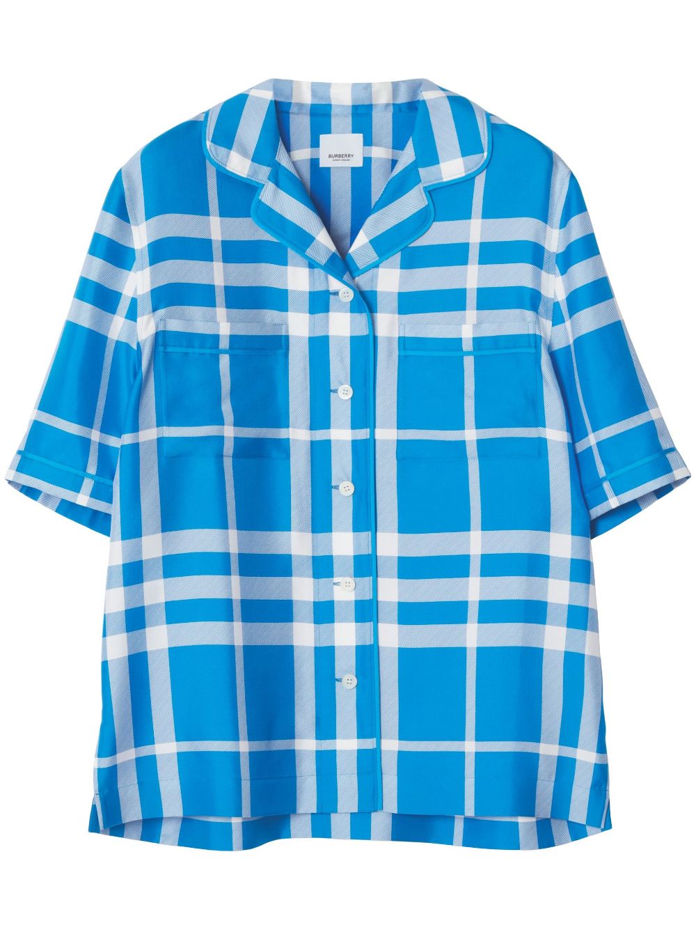 Shop Burberry Plaid-pattern Silk Shirt In Blue