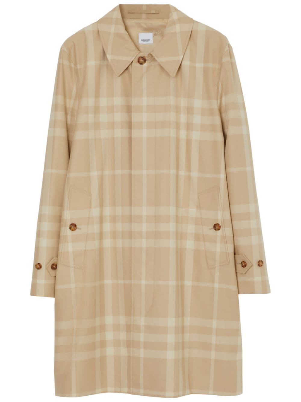 Burberry Checked Cotton Long Coat In Nude