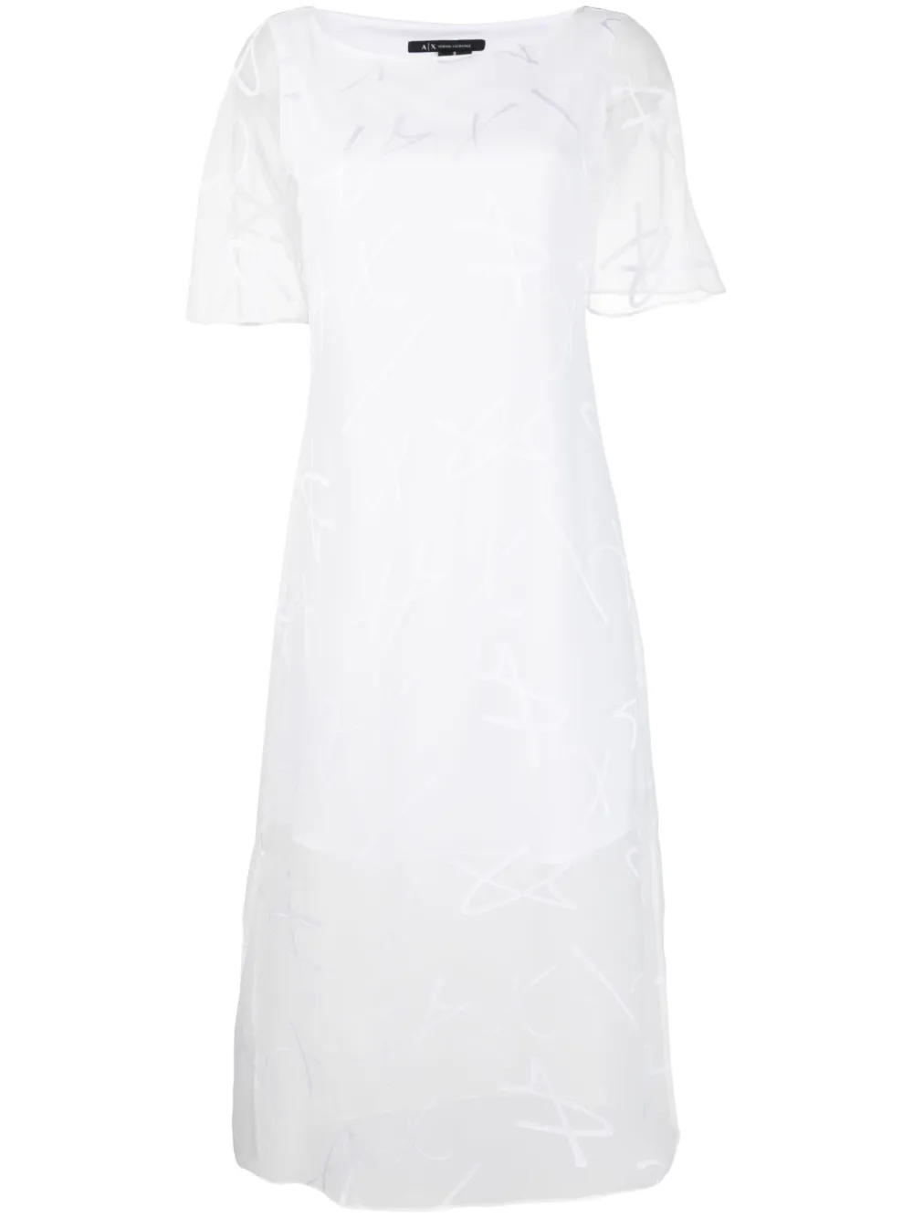 Armani Exchange Sheer-overlay Midi Dress In Weiss