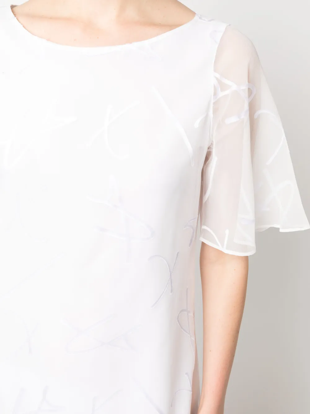 Armani Exchange Sheer-overlay Midi Dress In Weiss