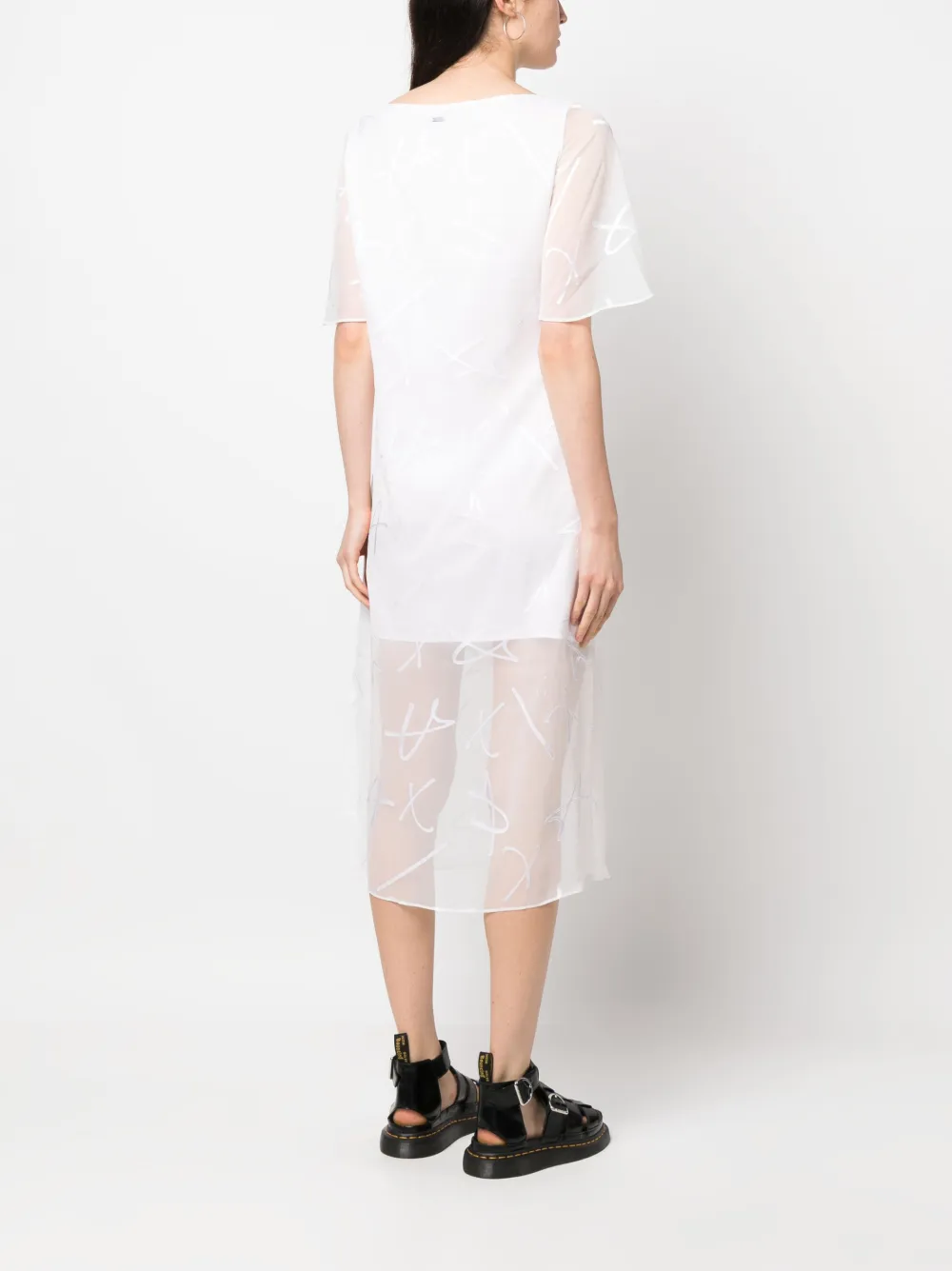 Armani Exchange Sheer-overlay Midi Dress In Weiss
