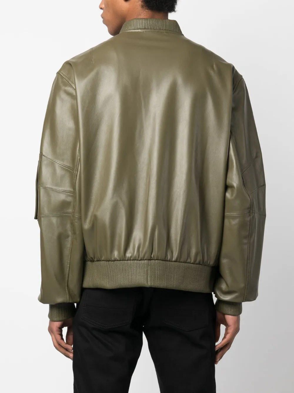 Shop Manokhi Savona Leather Bomber Jacket In Grün