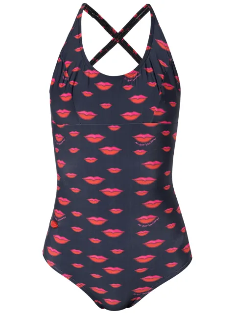 Amir Slama lip-print cut-out swimsuit