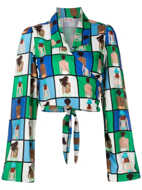 Amir Slama illustration-print wrap blouse 