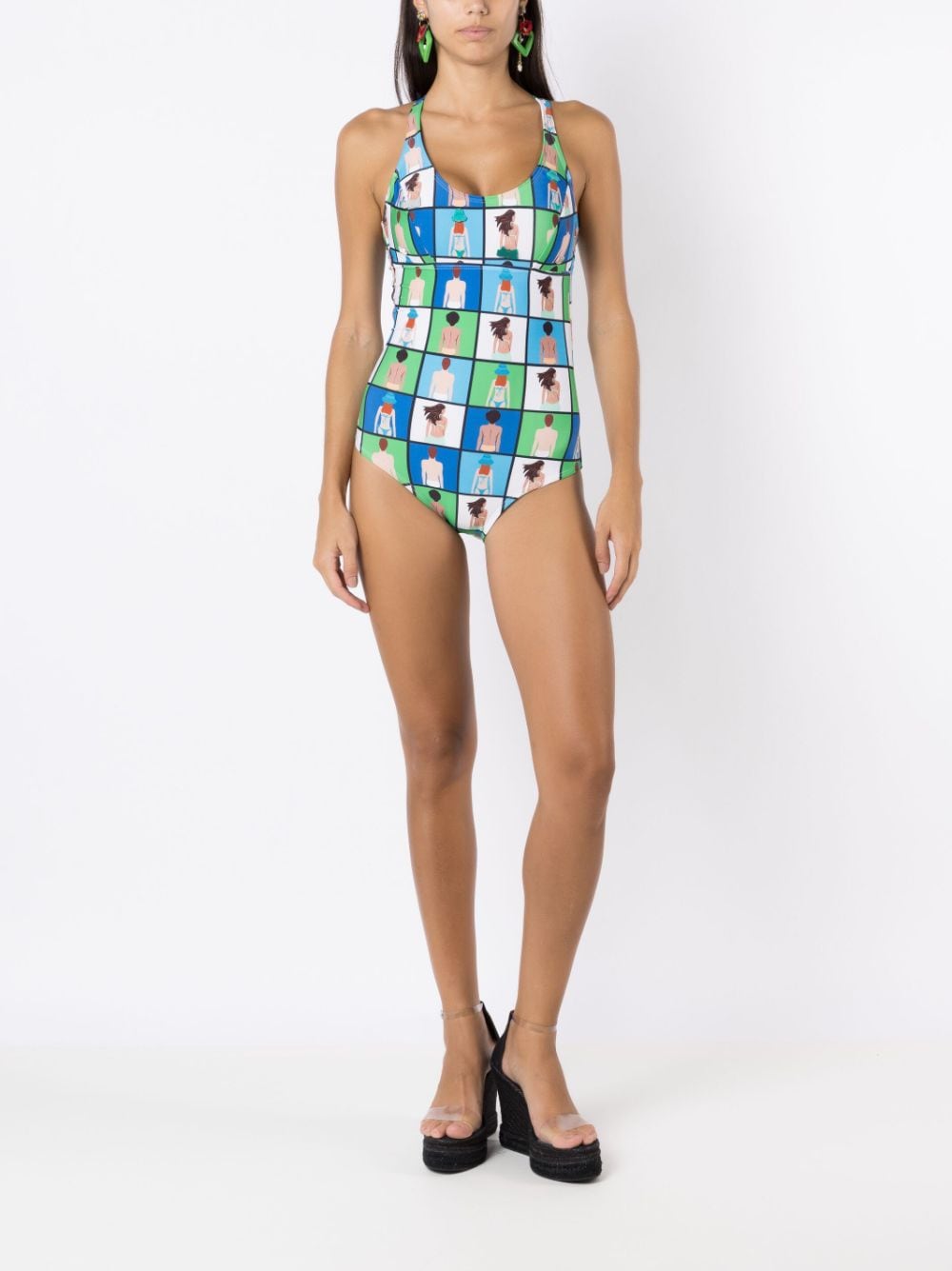 Shop Amir Slama All-over Graphic-print Swimsuit In Multicolour